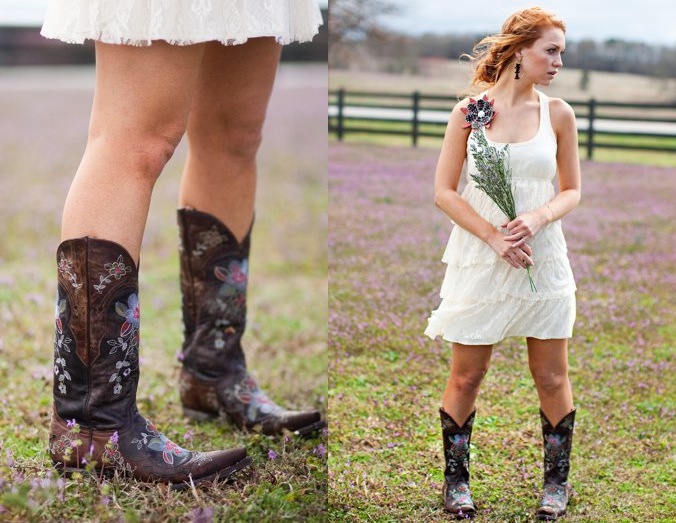 White Sundress with Cowboy Boots
