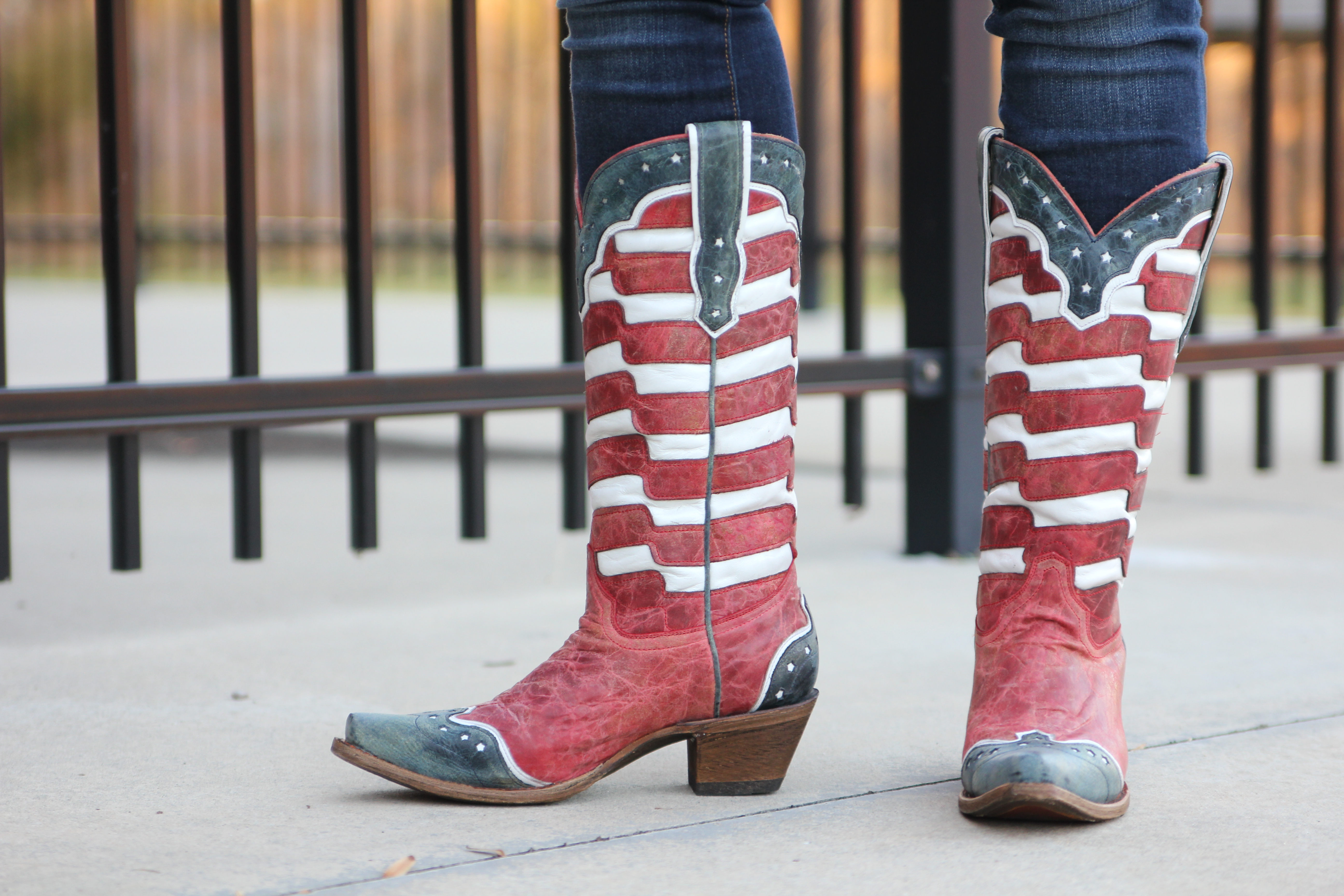 red white blue boots